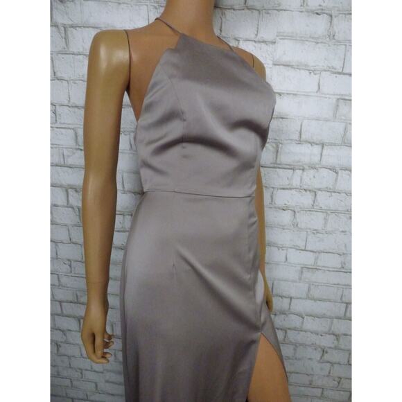 $248 Lovers + Friends Dark Grey Draped Back Sheyla Satin Gown Small NEW - Picture 8 of 16